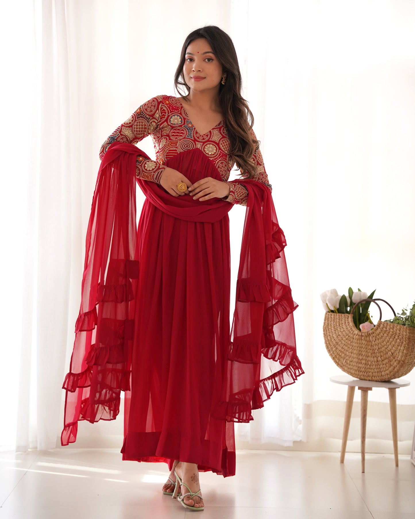 Red Color Stunning Fox Georgette Party Gown