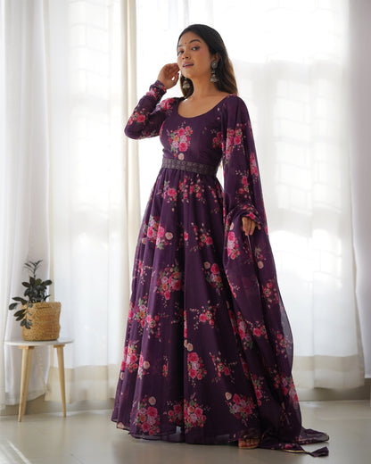 PURE SOFT ORGANZA SILK ANARKALI KALI CUT GOWN NKB-PURPLE26