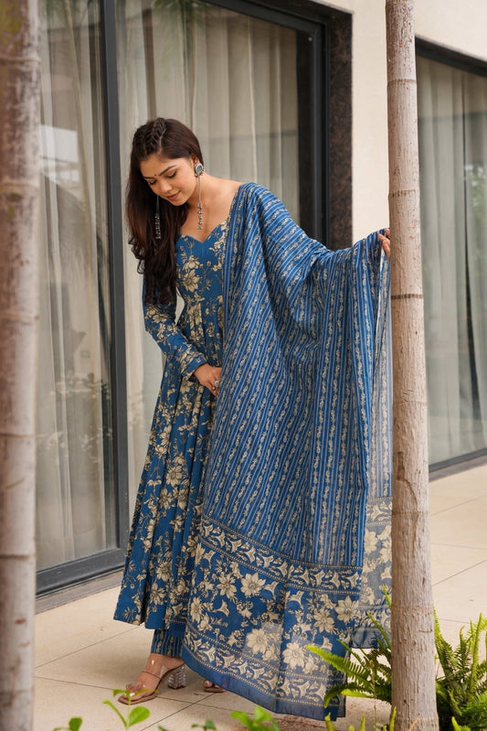 Ishya Blue Cotton Suit Set