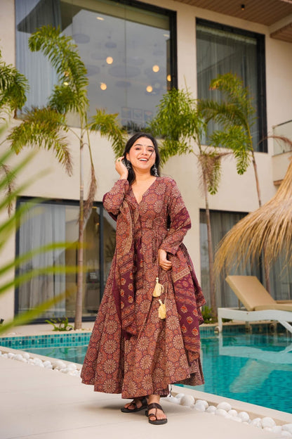 Heritage Brown Cotton Suit Set