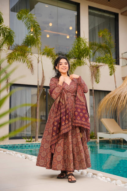 Heritage Brown Cotton Suit Set