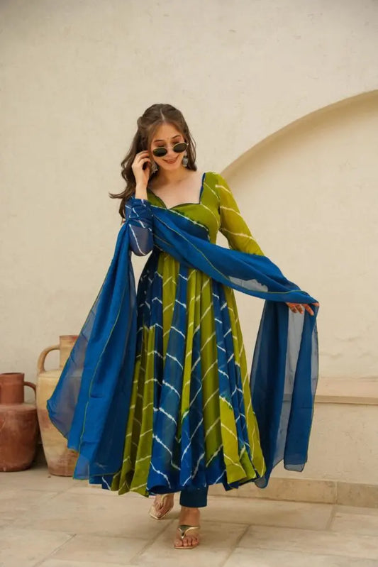 ALIA BLUE & GREEN LEHERIYA SET