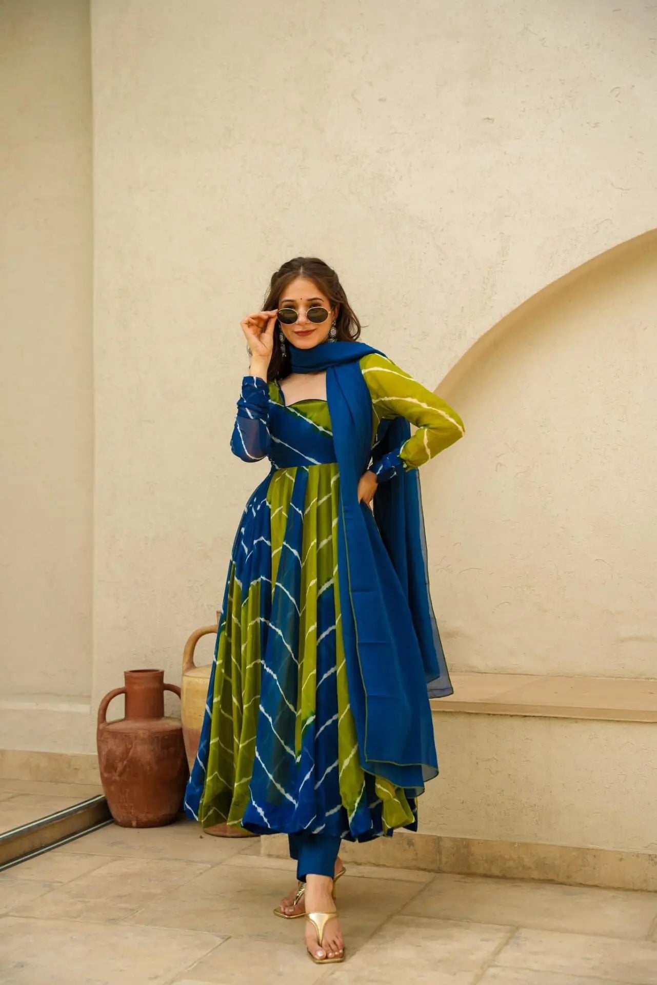 ALIA BLUE & GREEN LEHERIYA SET