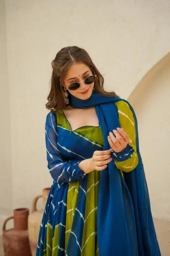 ALIA BLUE & GREEN LEHERIYA SET