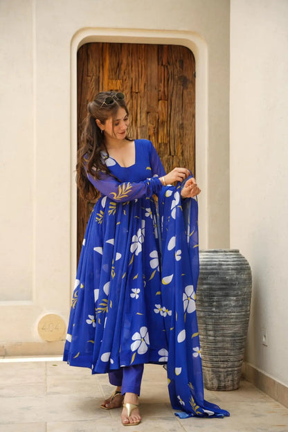 FATIMA BLUE FLORAL GEORGETTE SET