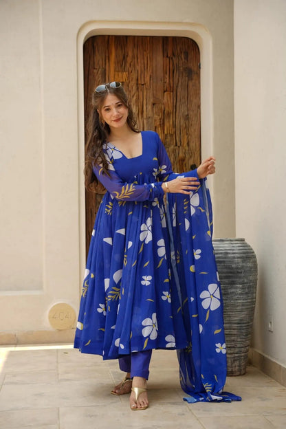 FATIMA BLUE FLORAL GEORGETTE SET