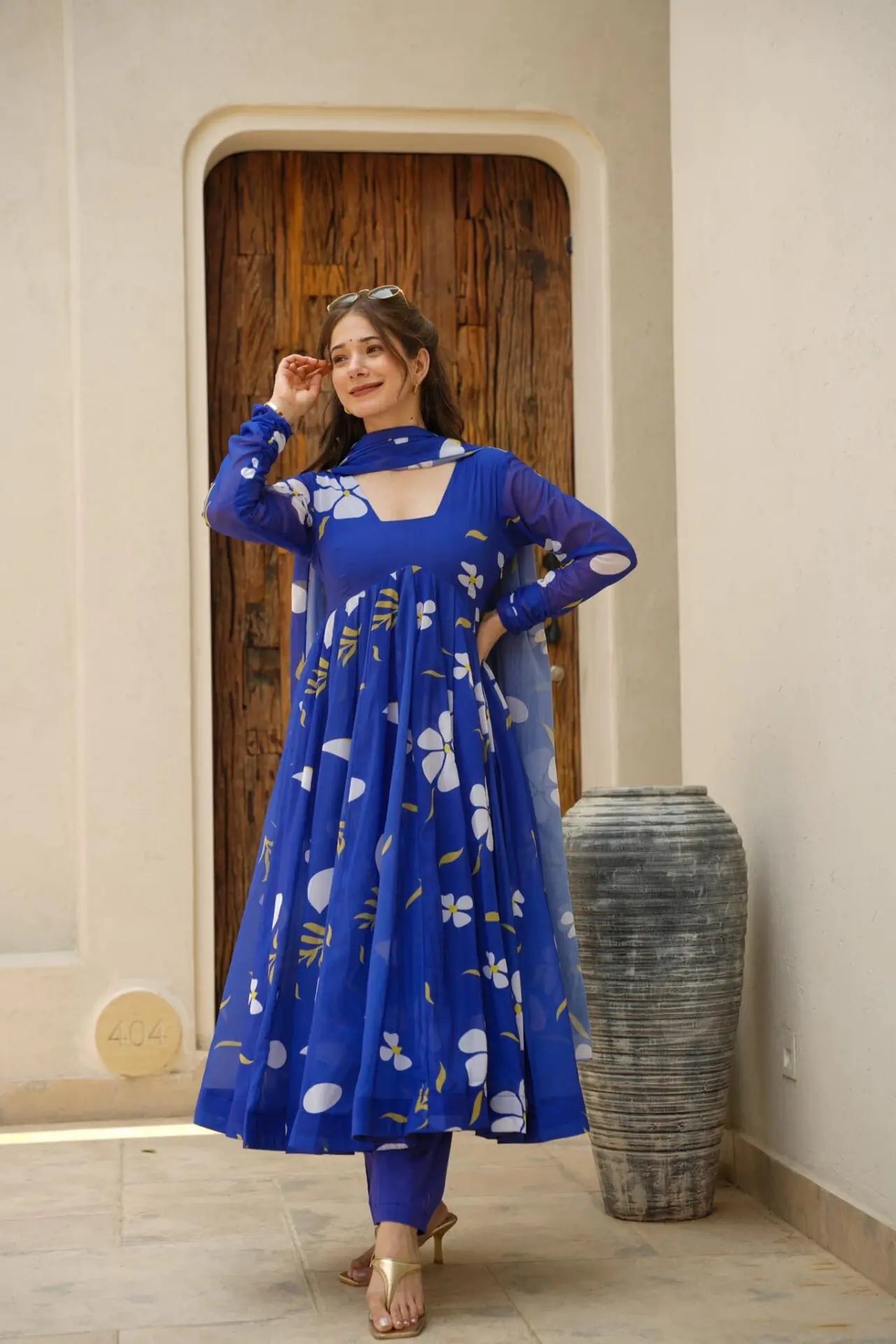 FATIMA BLUE FLORAL GEORGETTE SET