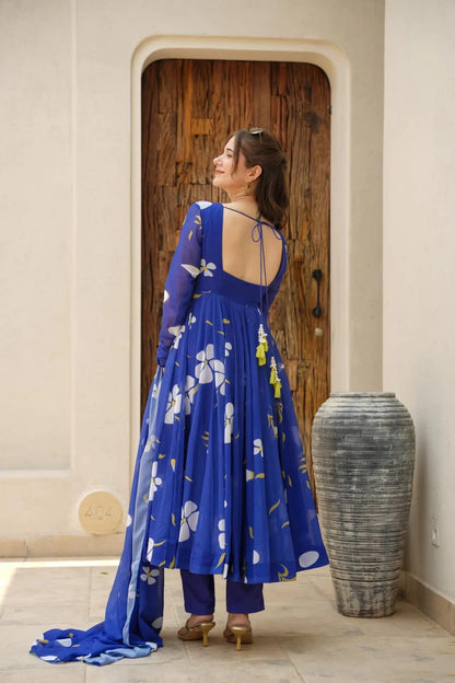 FATIMA BLUE FLORAL GEORGETTE SET