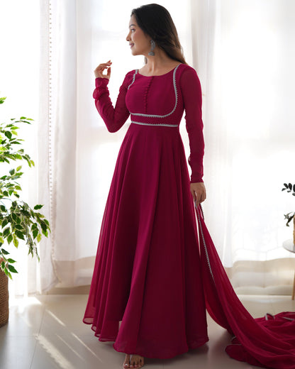 Rani Color Good Flair Anarkali Gown With Dupatta