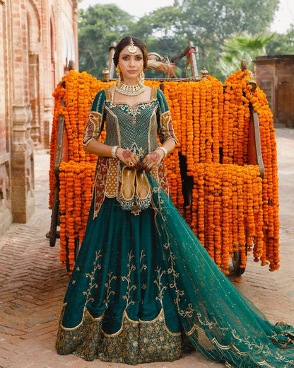 Mubarkan Bahr-e-Ulfat  Deep Teal Green With Soft net dupatta Set