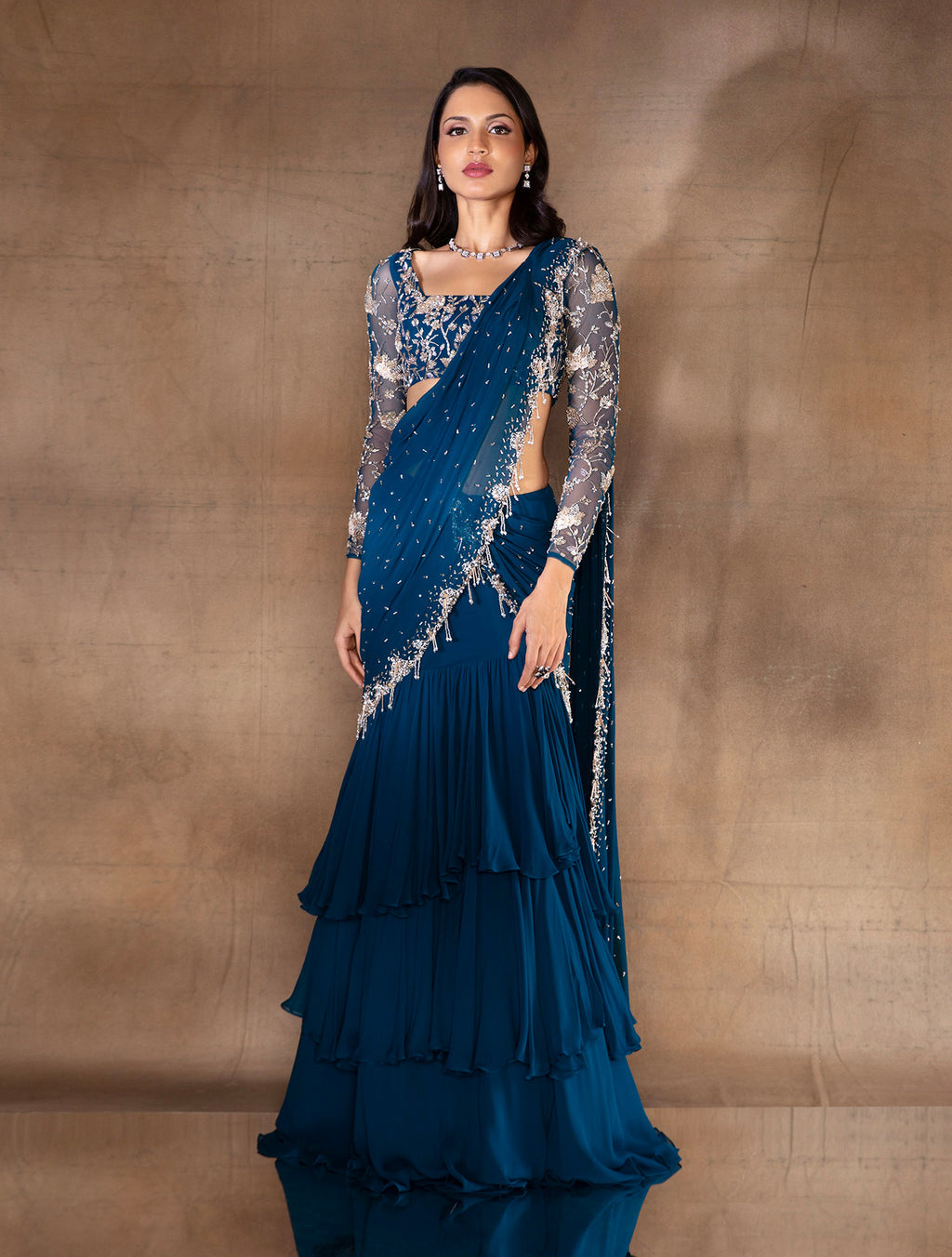 Vishakha Making Heads Turn in The Blue Aria Sari