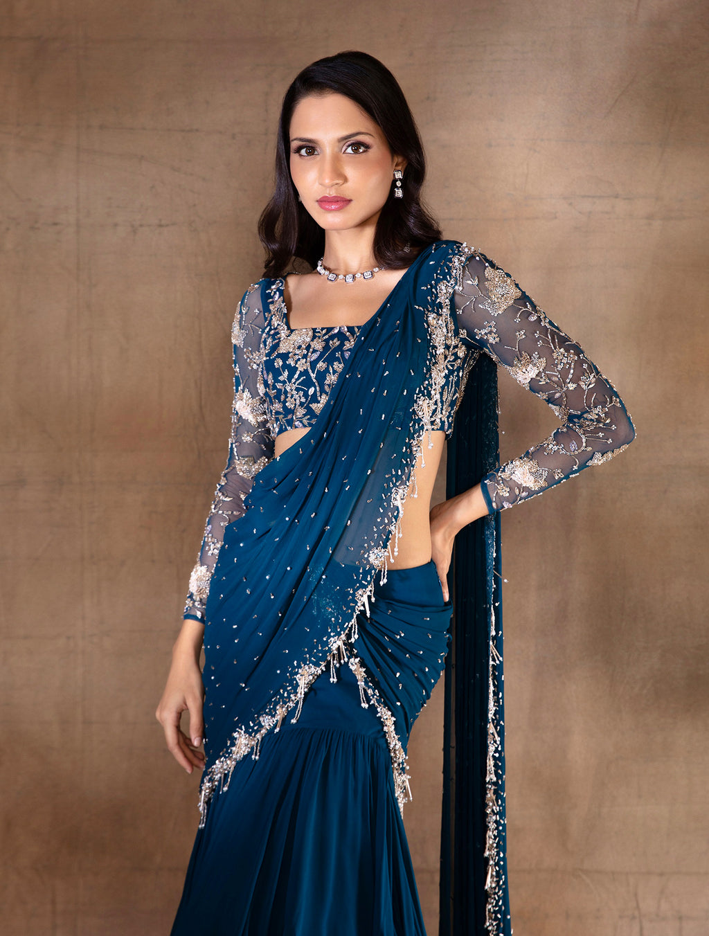 Vishakha Making Heads Turn in The Blue Aria Sari