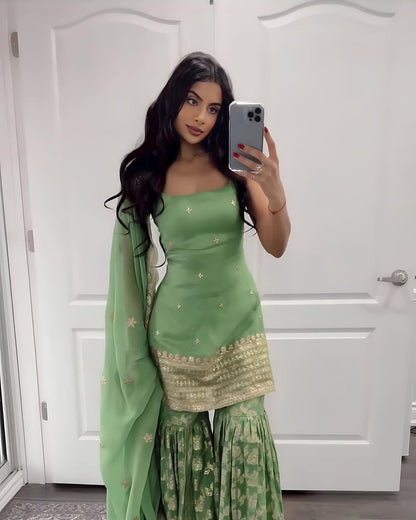 Silk Blend Partywear Sharara Suit  Designer Work