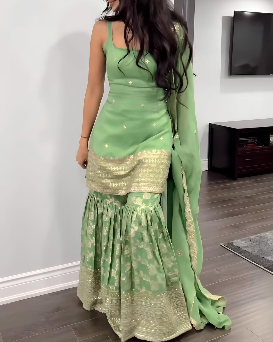 Silk Blend Partywear Sharara Suit  Designer Work