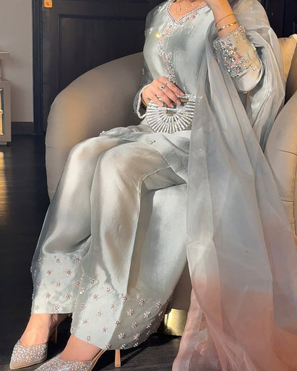 Aqua Blue Silk Blend Kurta Set