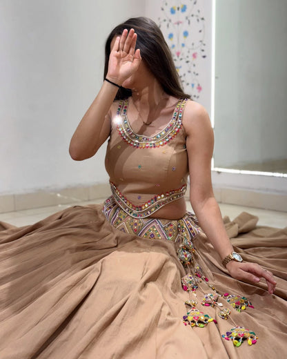 Elegant Mocha Mirror Work Lehenga Set