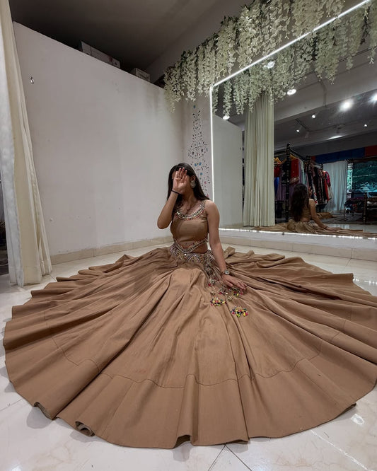 Elegant Mocha Mirror Work Lehenga Set