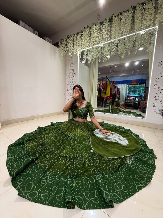 Deep Green Patola Inspired Bandhej Lehenga Set