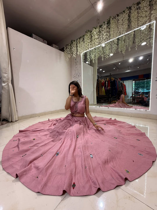 Rosy Pink Mirror Embellished Lehenga Set