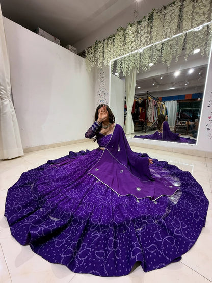 Royal Purple Bandhani Style Lehenga Choli Set