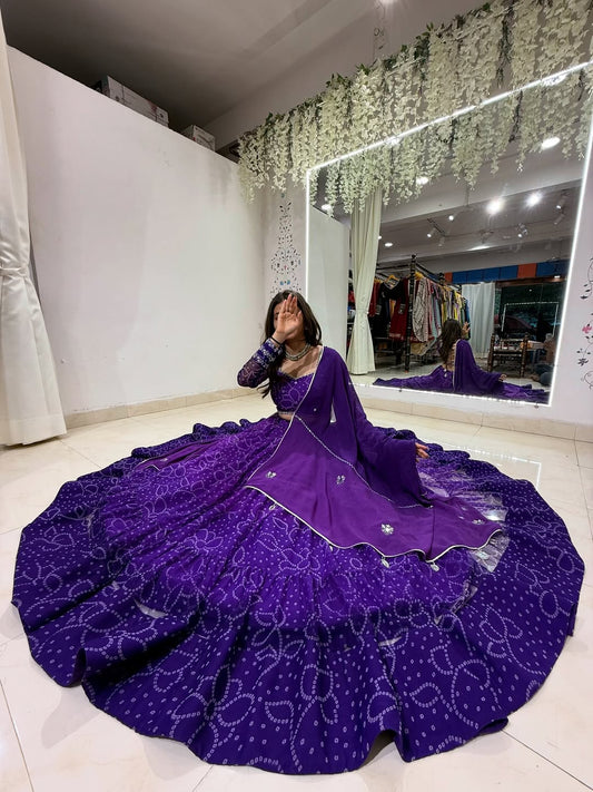 Royal Purple Bandhani Style Lehenga Choli Set