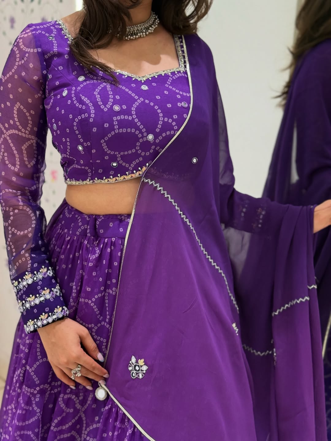 Royal Purple Bandhani Style Lehenga Choli Set