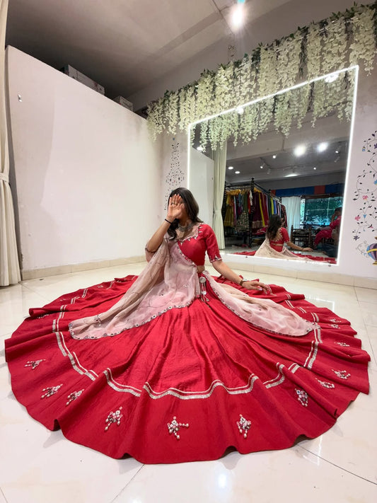 Maroon & Beige Hand Mirror Work Lehenga Choli Set
