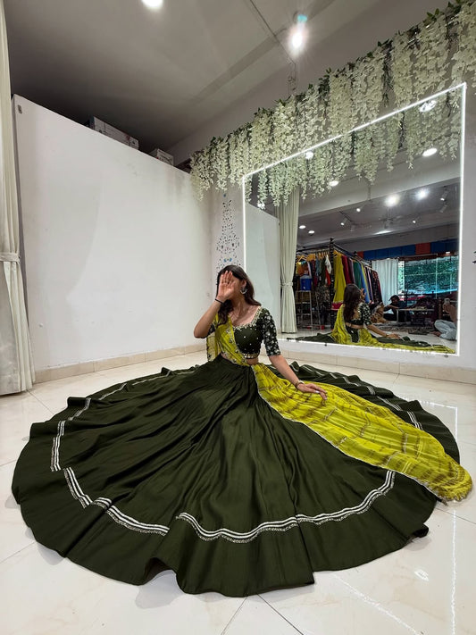 Olive Green Handcrafted Lehenga Set