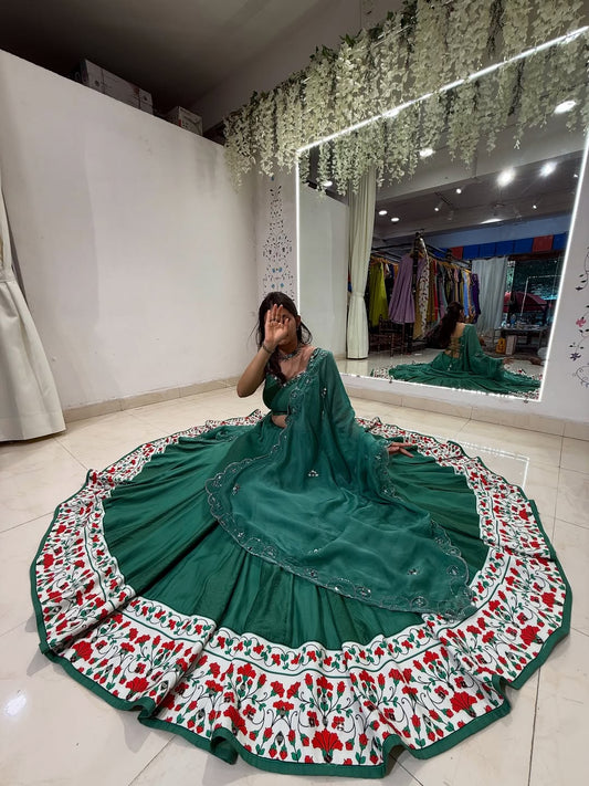 Teal Green Kashmiri Border Lehenga Set