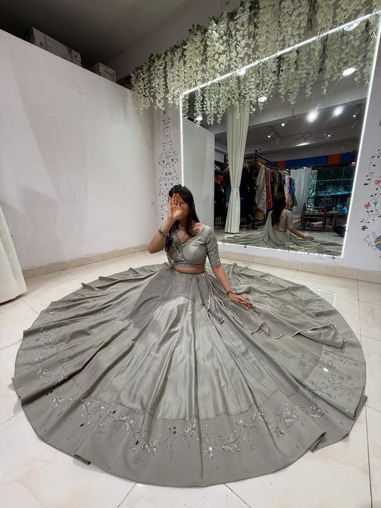 Silver Grey Minimalist Lehenga Set