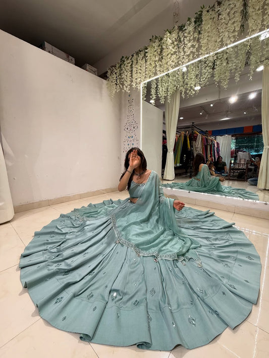 Aqua Blue Soft Shine Lehenga Set