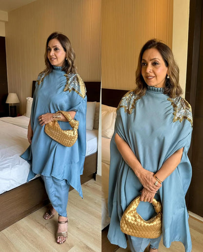 Blue Silk Tunic Set