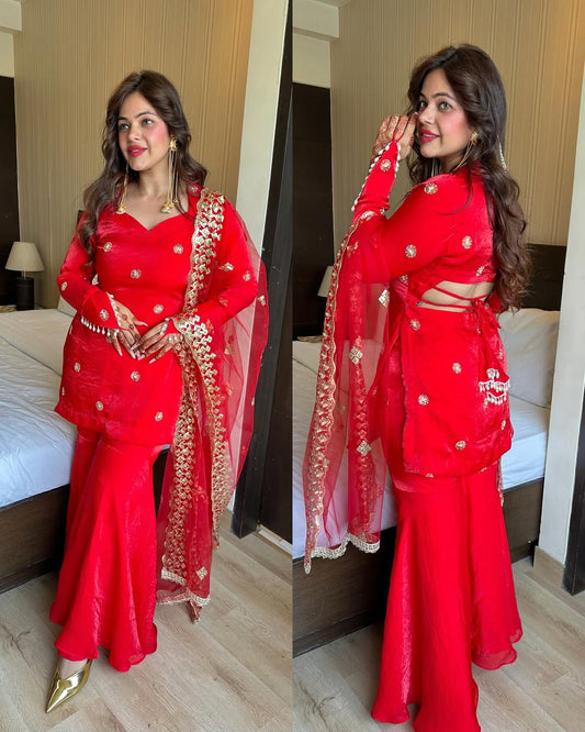 Red Sharara Suit