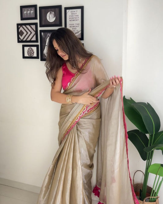 Sea Pearl Mul Mul  Tissue Saree