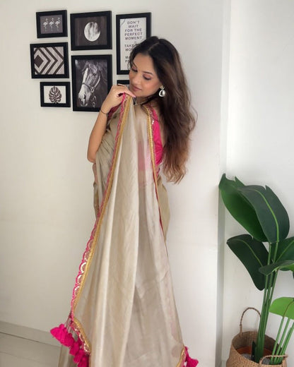 Sea Pearl Mul Mul  Tissue Saree