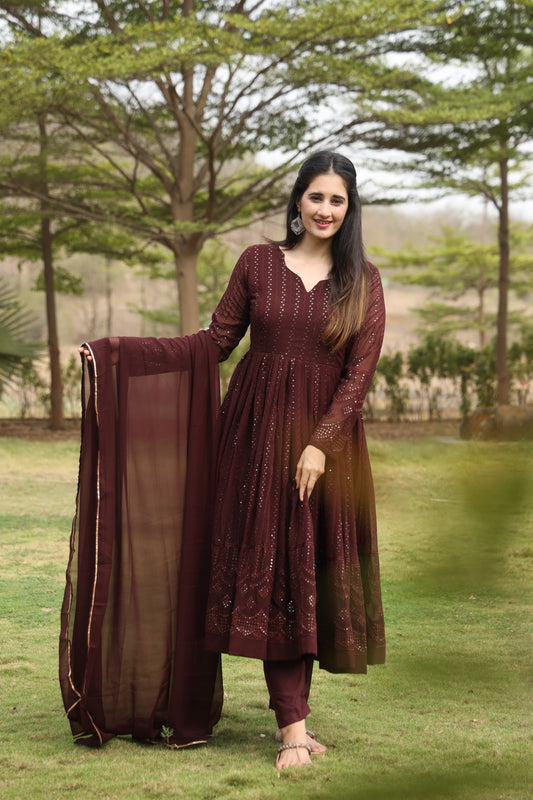 FLORA COFEE COLOURED ANARKALI SUIT SET