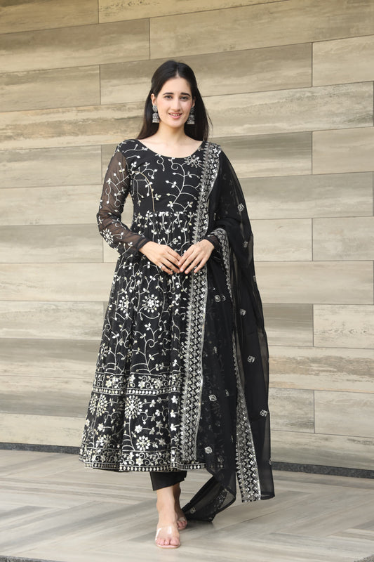 DAISY BLACK COLOURED ANARKALI SUIT SET