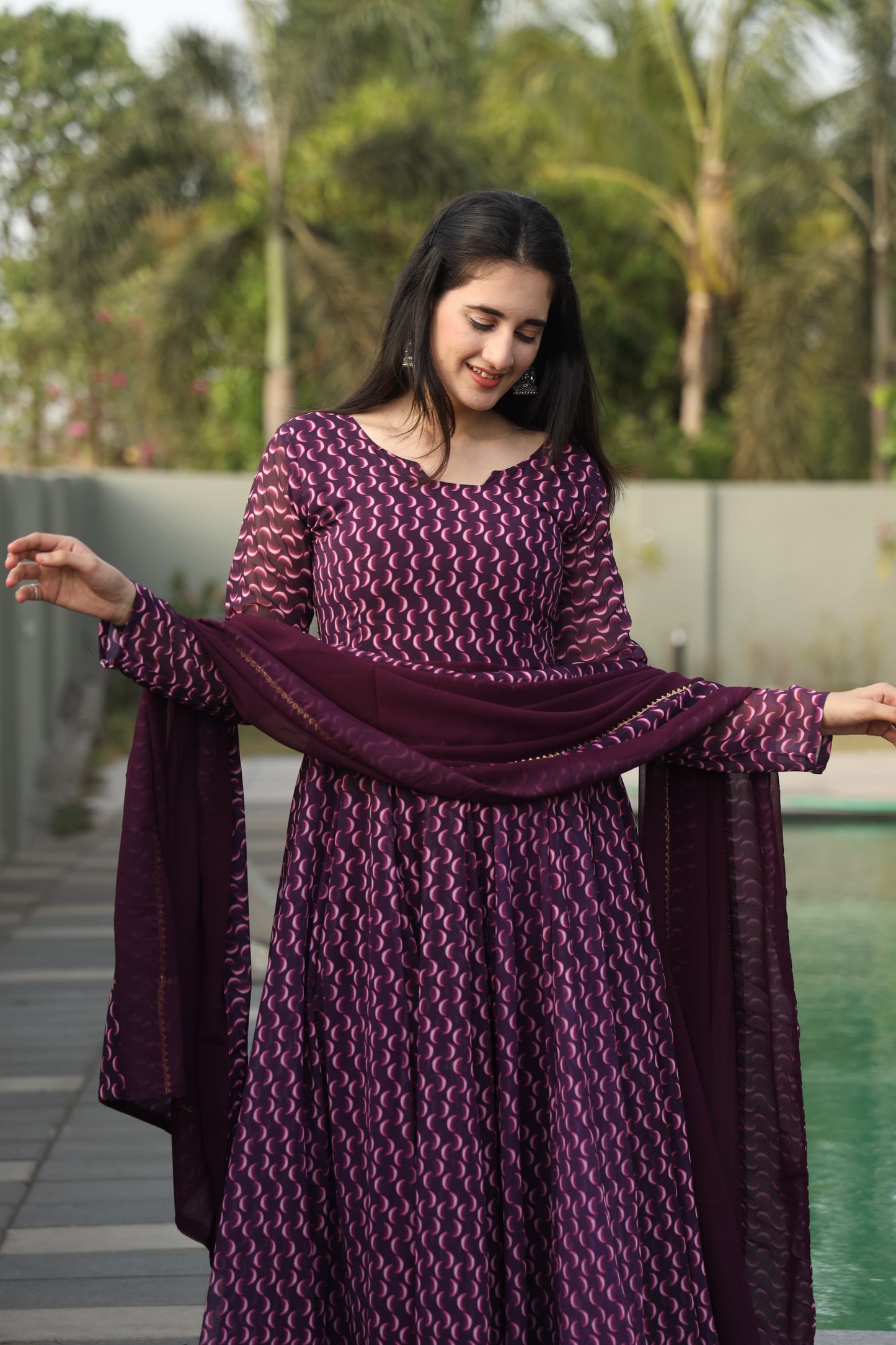 FREYA WINE COLOURED ANARKALI SUIT SET