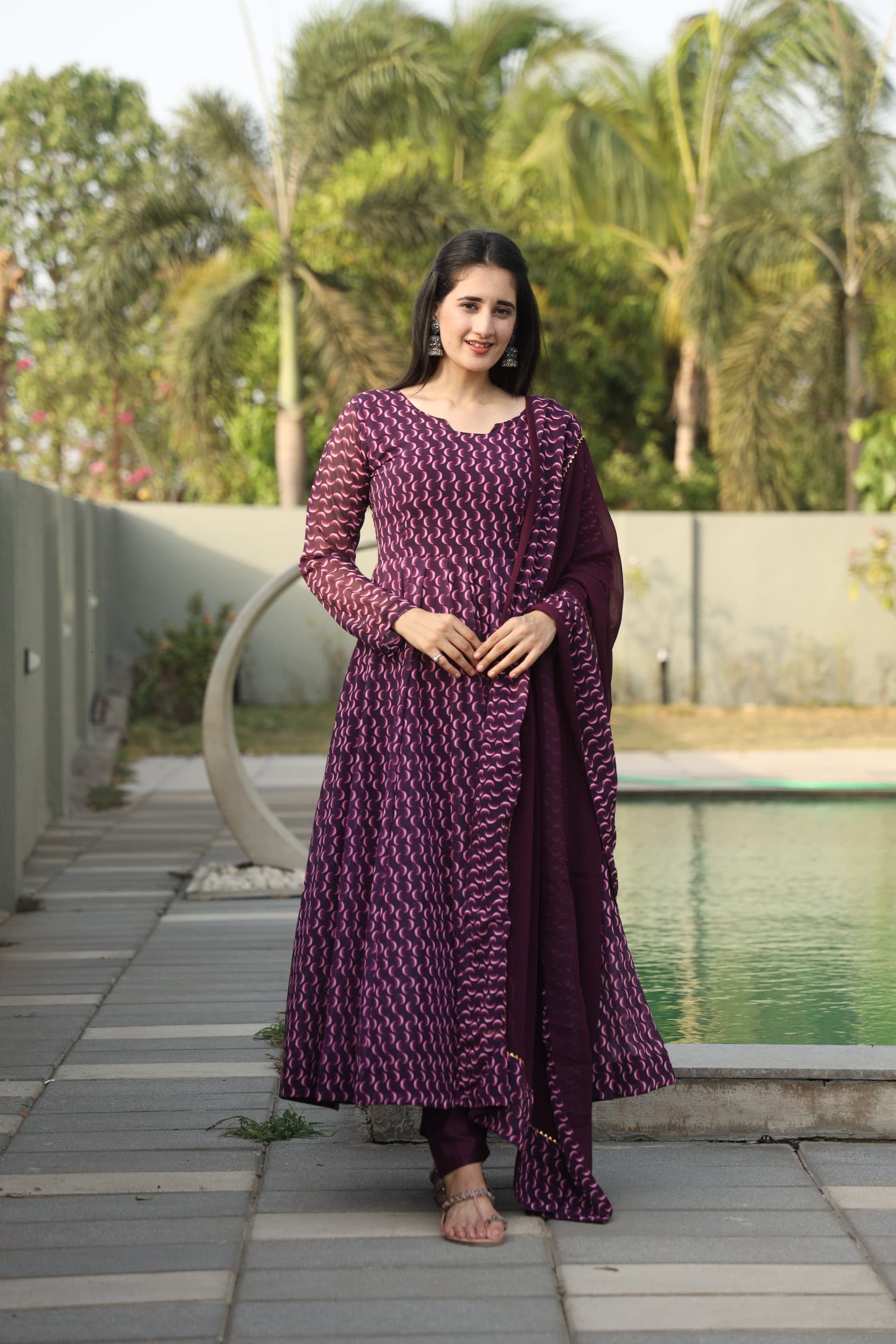 FREYA WINE COLOURED ANARKALI SUIT SET