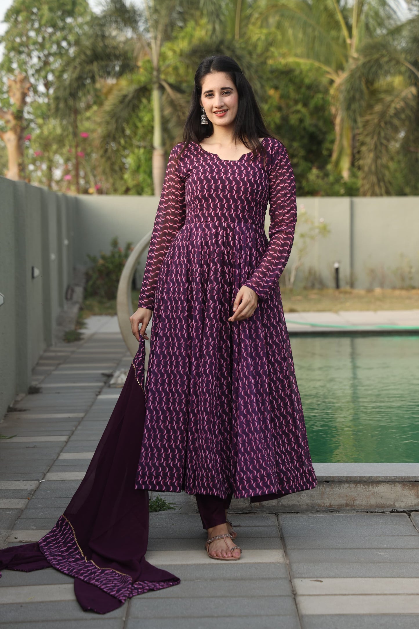 FREYA WINE COLOURED ANARKALI SUIT SET