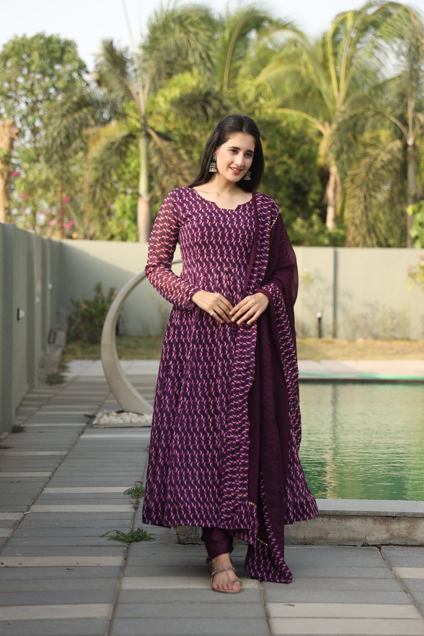 FREYA WINE COLOURED ANARKALI SUIT SET