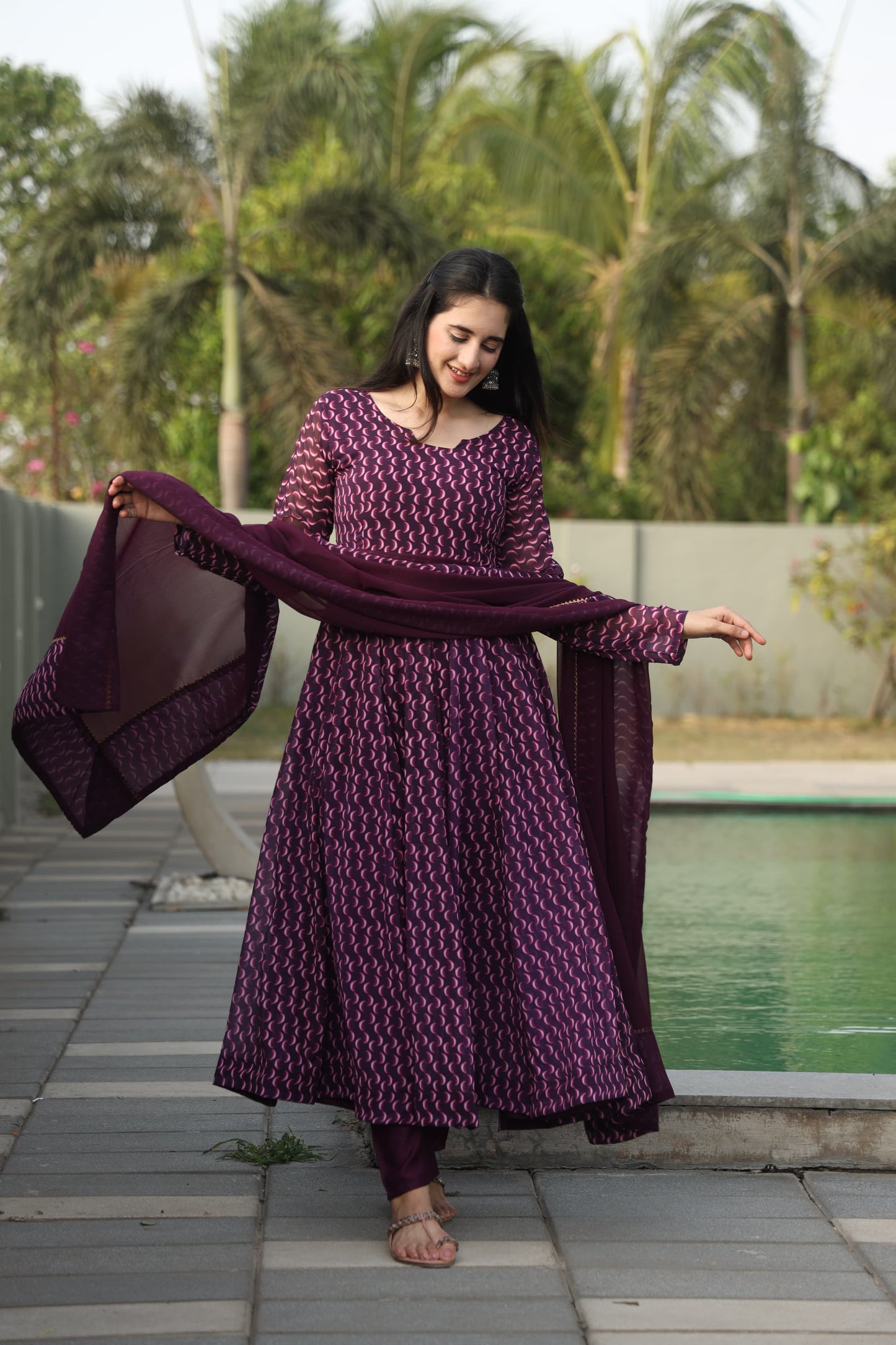 FREYA WINE COLOURED ANARKALI SUIT SET