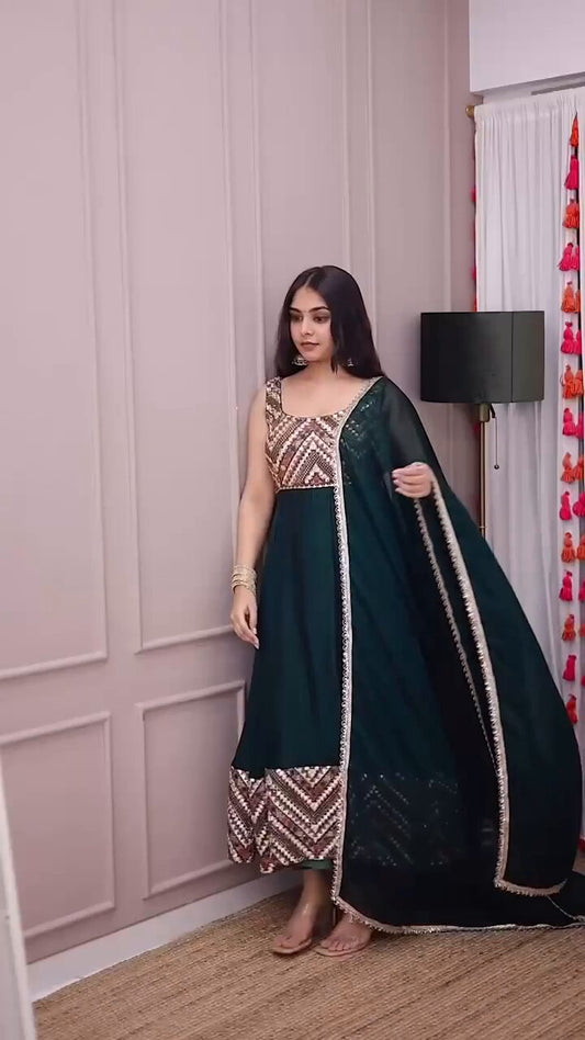 Nirva Designer Heavy Fux Georgette Sequins Zari Embroidery Gown