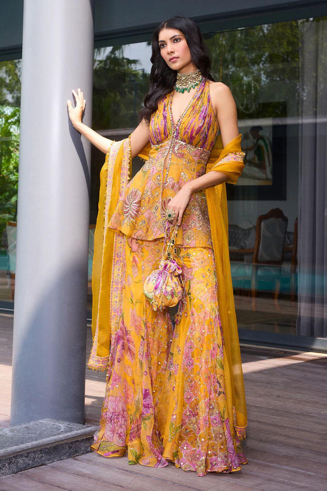 Farhana Sequined Halter Neck Sharara Set