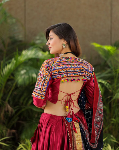 Royal Ruby Mirror Work Lehenga Set with Rich Zari Flair