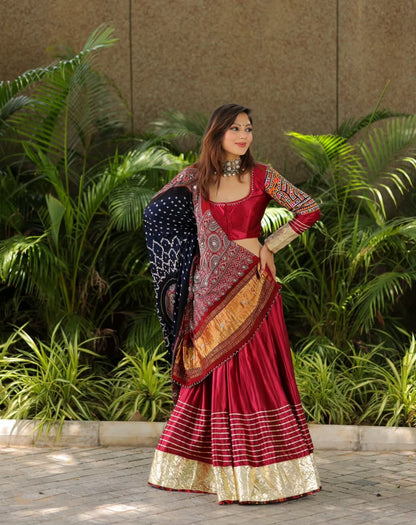 Royal Ruby Mirror Work Lehenga Set with Rich Zari Flair