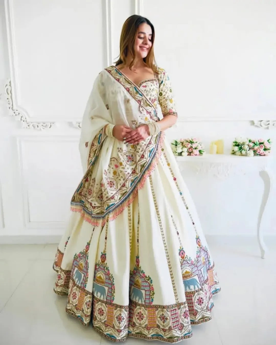 Royal Heritage Embroidered Muslin Lehenga Set