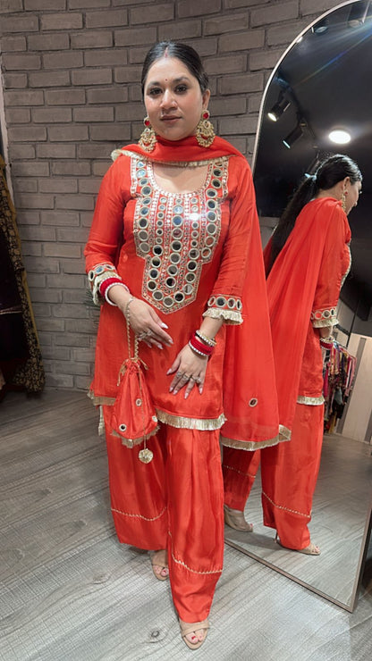Sindhuri Rust Mirror Farshi potli Suit