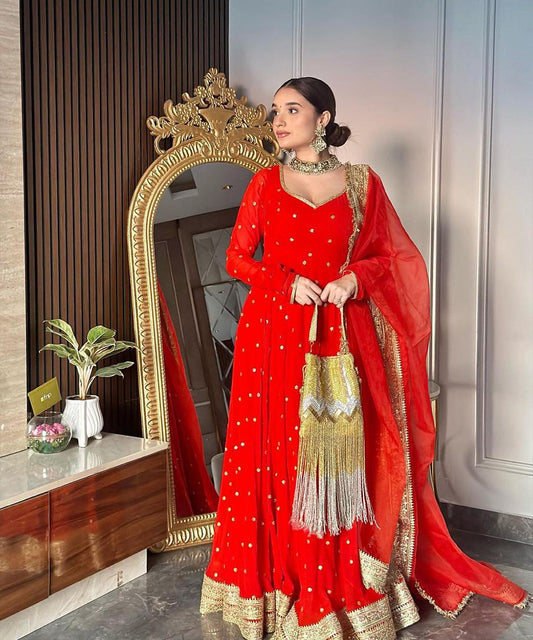 georgette Red Anarkali