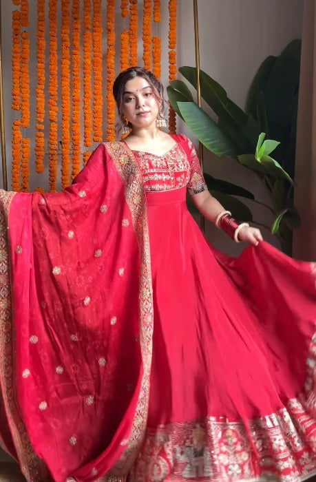 Royal Red Embroidered Anarkali Set